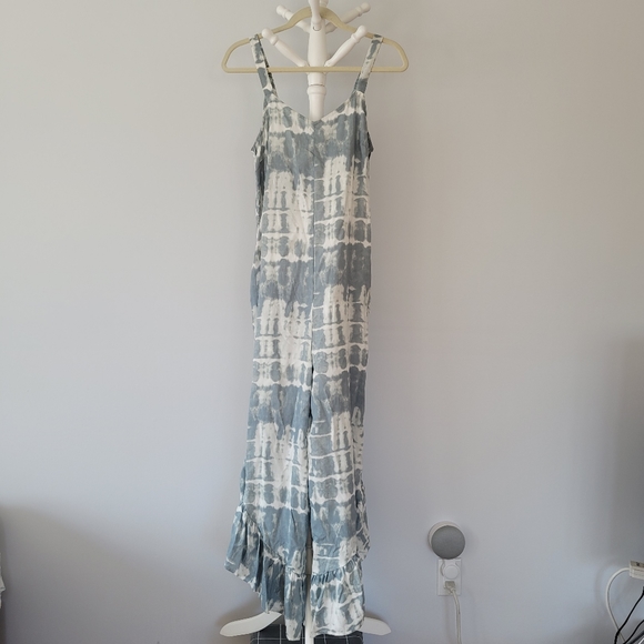 JAPNA Light Blue Tie-Dye Wide Ruffle Leg Jumpsuit - Picture 4 of 13